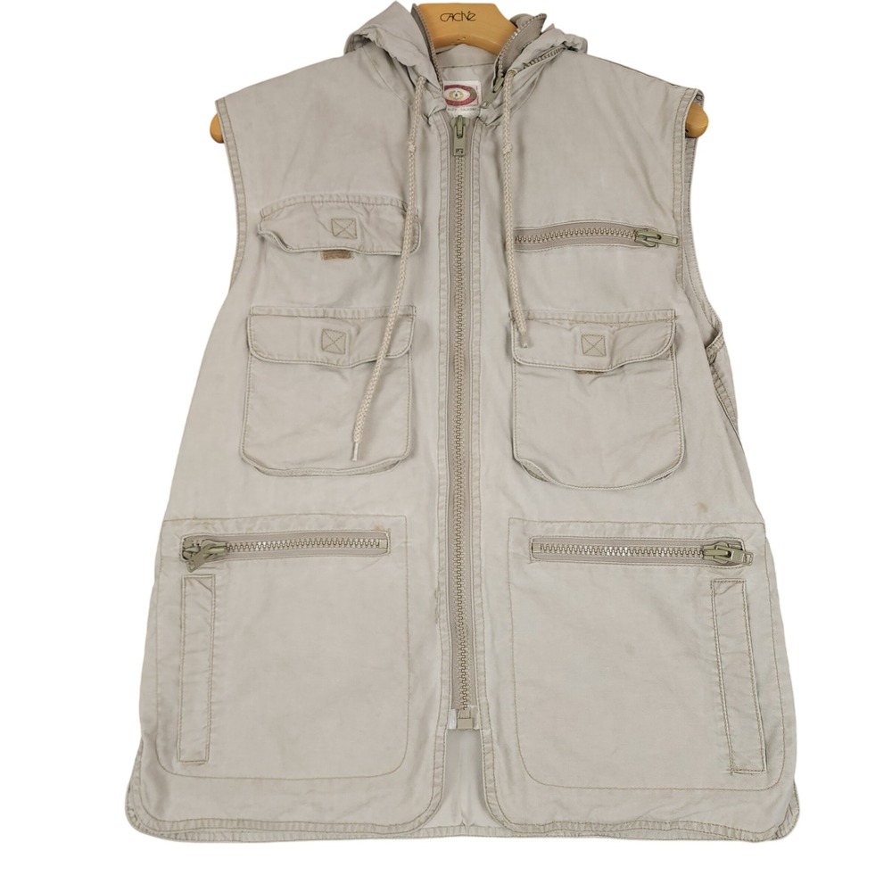 Cache Fishing Vest Utility‎ Pocket Hooded Beige Tan Canvas Size S
